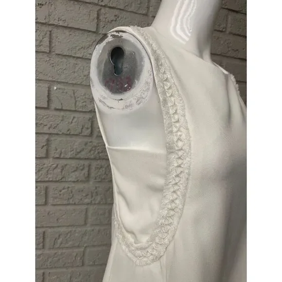 Zara Women's White Sleeveless Faux Pearl Beaded Detail A-Line Mini Dress Size M - Picture 5 of 10